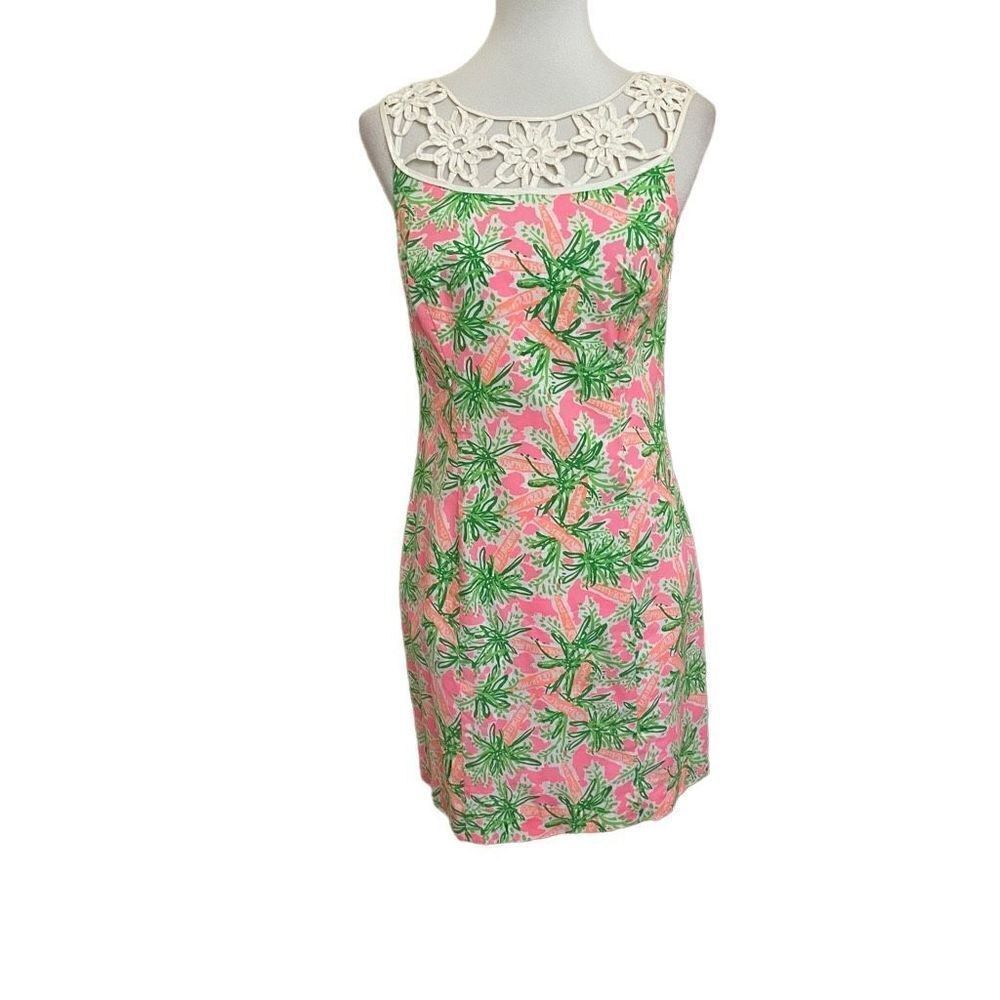 Lilly Pulitzer Lacina Dress in Nibbles Pink Green Palm Trees Size 4